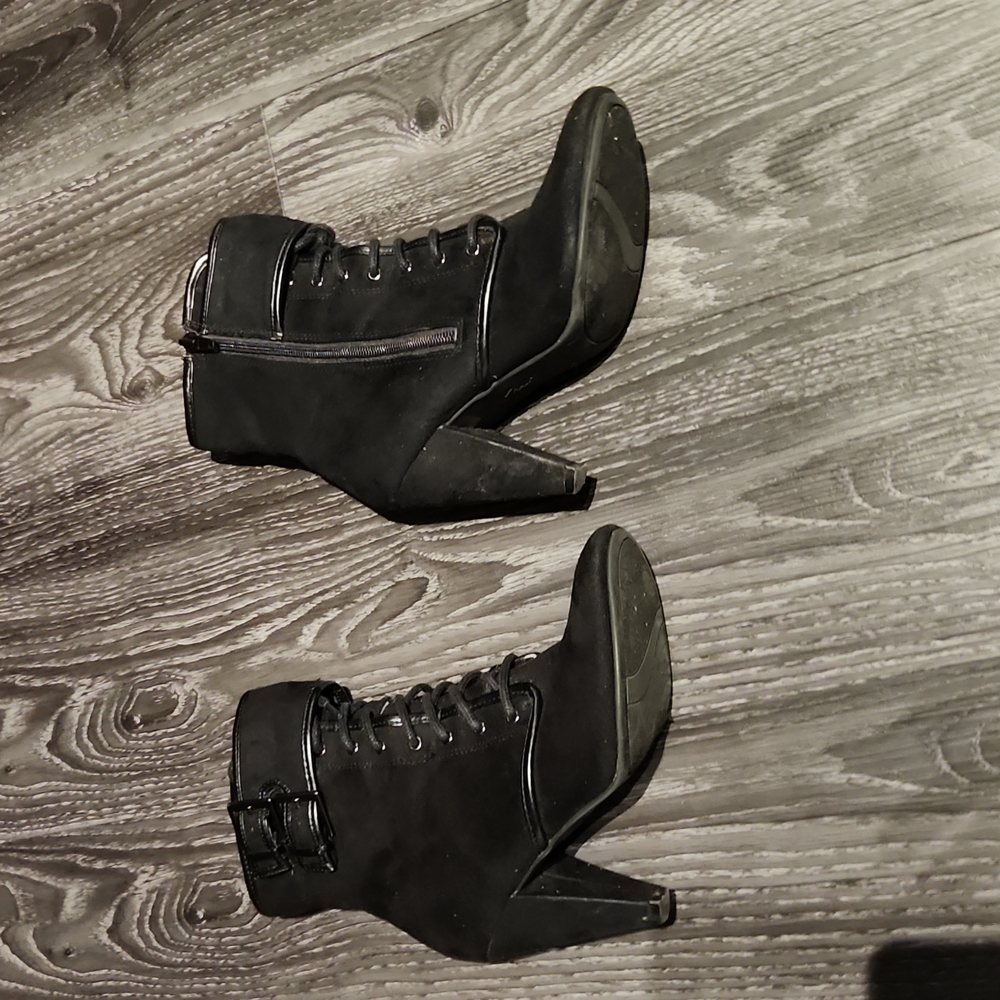 Fioni Faux Suede Black Boots 7 - Picture 2 of 4